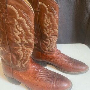 Tony Lama Ostrich Brown Leather Cowboy Boots